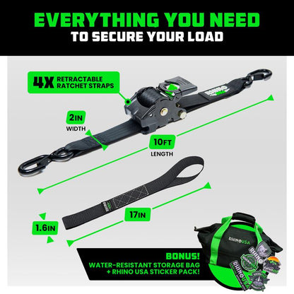 2" x 10' Retractable Ratchet Straps