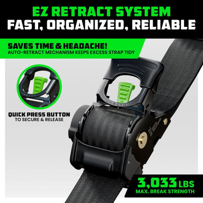 2" x 10' Retractable Ratchet Straps